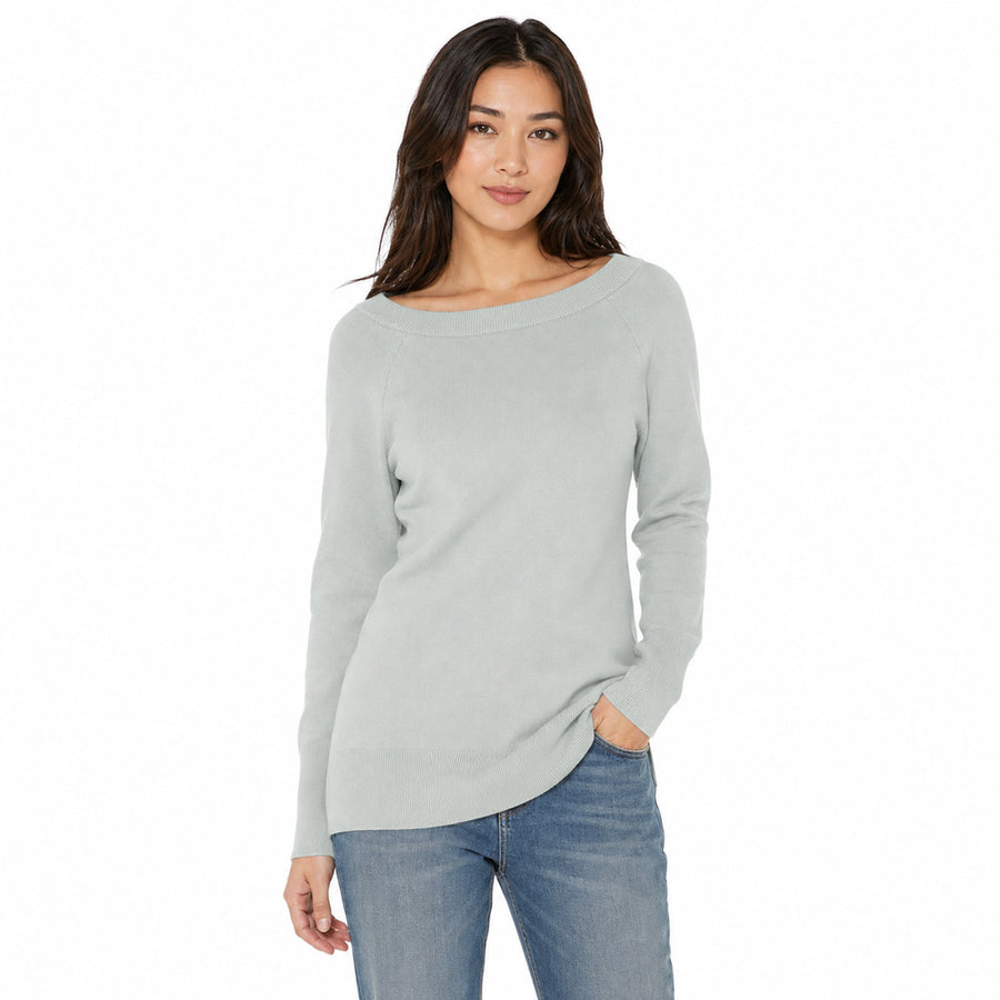 Patrizia Pepe – Metal gray long-sleeved jumper – front view on model