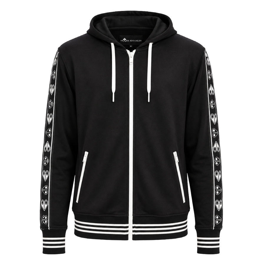 Moose Knuckles – Jean Talon black zip-up sweatshirt with hood – front flat lay