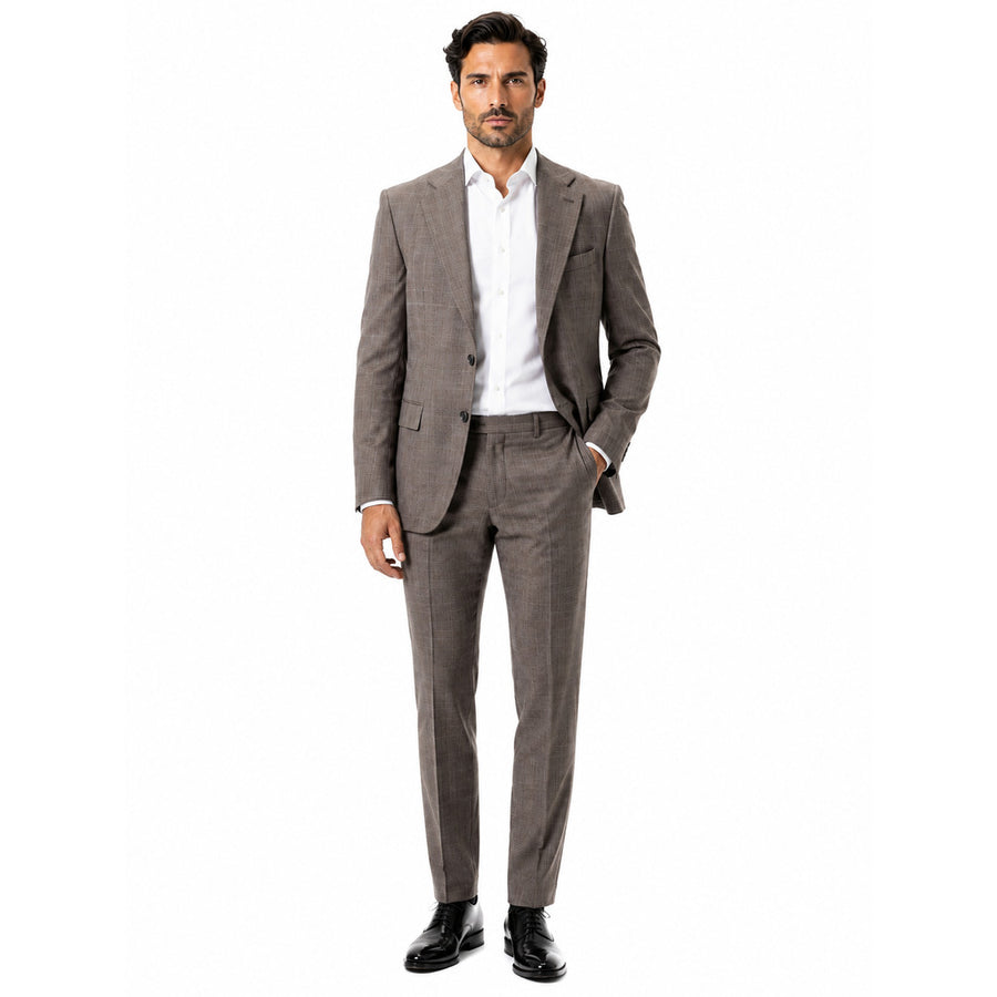 Ermenegildo Zegna Tessuto – brown checked wool suit – front view worn on model