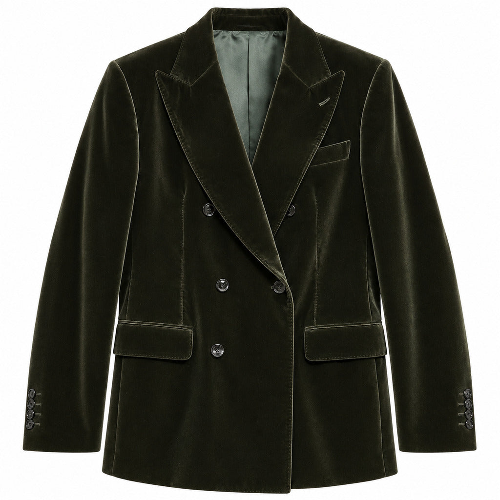 Dolce & Gabbana – green velvet double-breasted jacket – front packshot with lapels and buttons