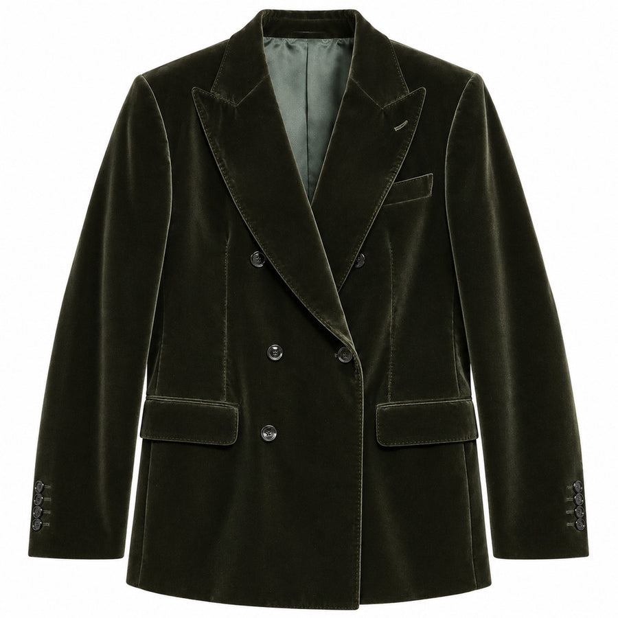 Dolce & Gabbana – green velvet double-breasted jacket – front packshot with lapels and buttons