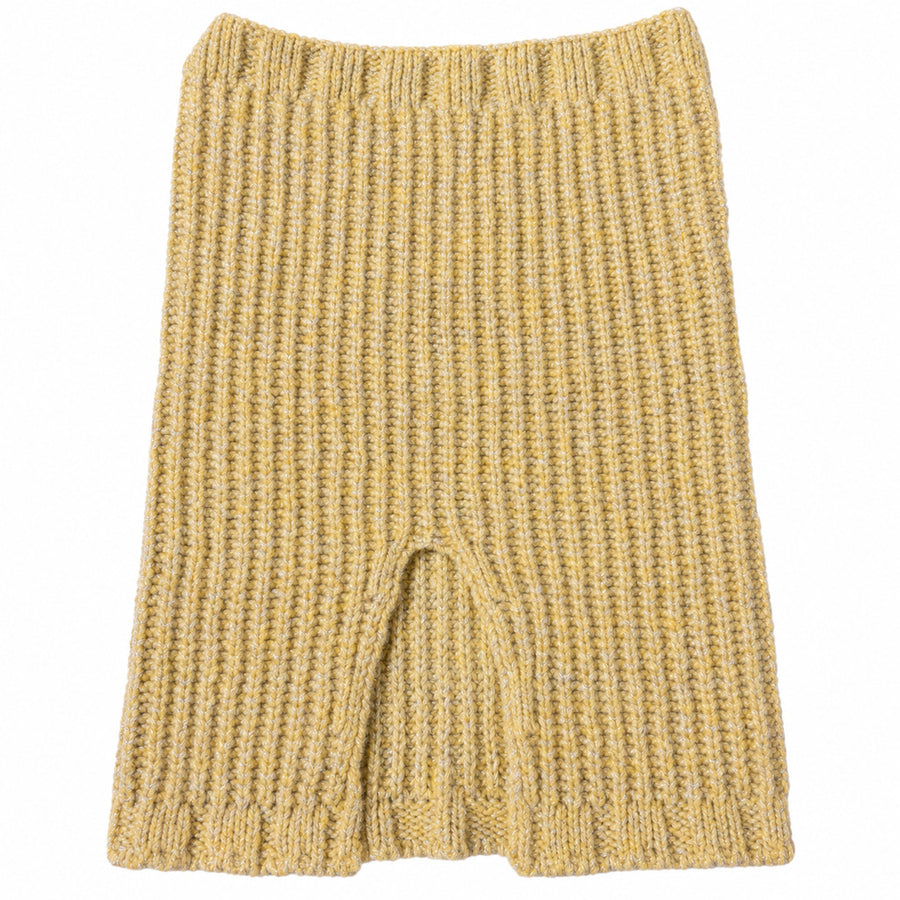 Anna Molinari – yellow metallic wool neck warmer – flat ribbed knit front view