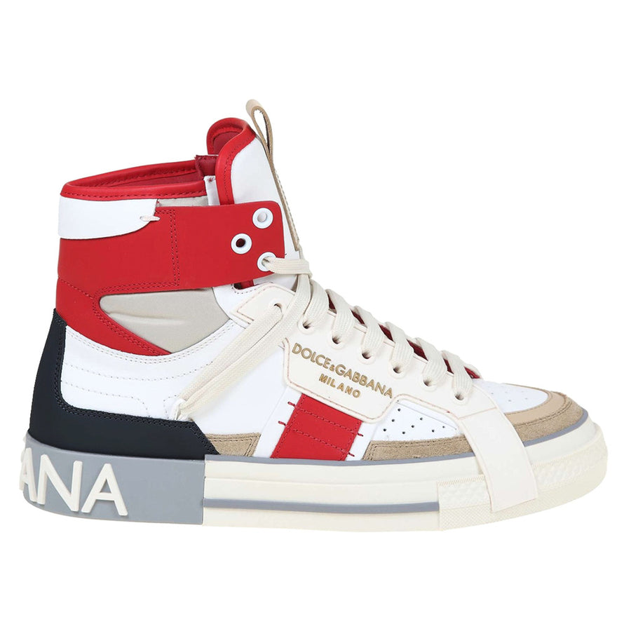 Dolce & Gabbana – Custom 2.Zero multicolour high-top sneakers – side profile, red white black panels