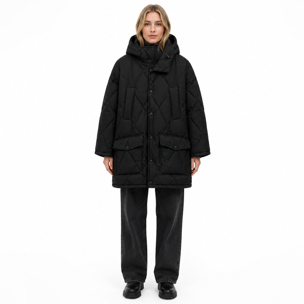 Dolce & Gabbana – black quilted hooded jacket – front worn by model