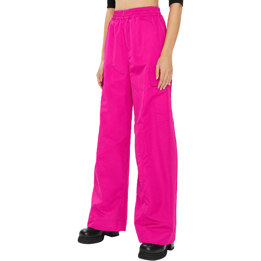 Pinko – fuchsia wide-leg trousers – front view with elasticated waist and side pockets