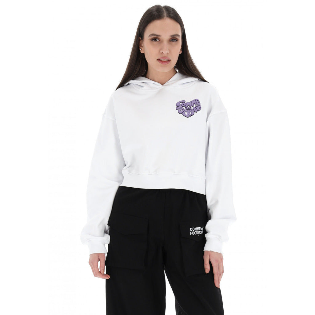 Comme Des Fuckdown Cropped Hoodie in White