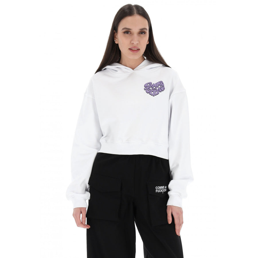 Comme Des Fuckdown Cropped Hoodie in White