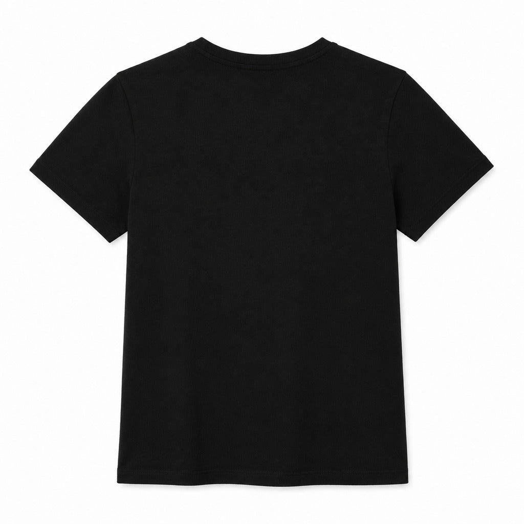 Moose Knuckles – black T-shirt with blue Montreal logo – plain back flat lay