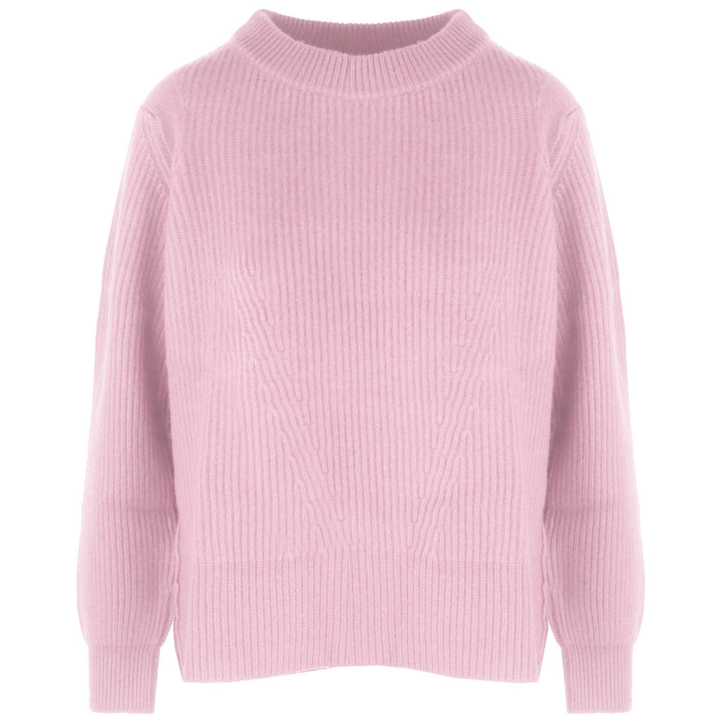 Malo – Cashmere Crew-Neck Sweater in Brick – front packshot in pale pink ribbed knit