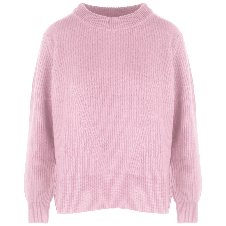 Malo – Cashmere Crew-Neck Sweater in Brick – front packshot in pale pink ribbed knit