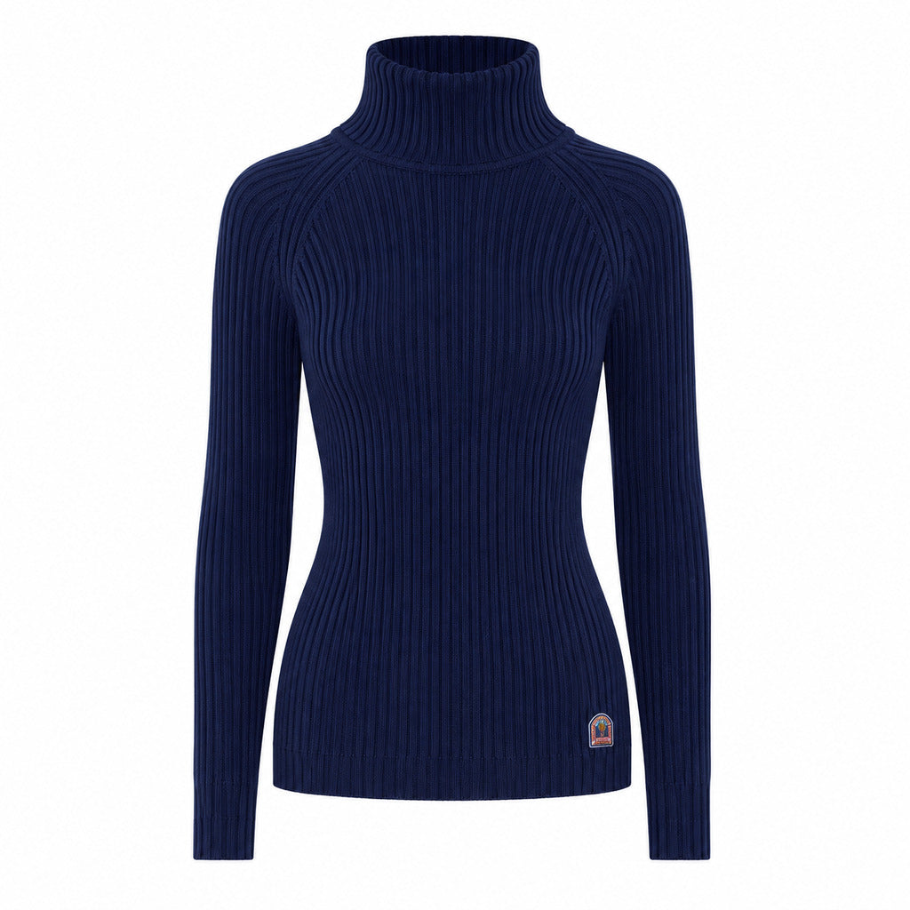 Parajumpers – Lotus navy ribbed turtleneck sweater – front view, laid flat