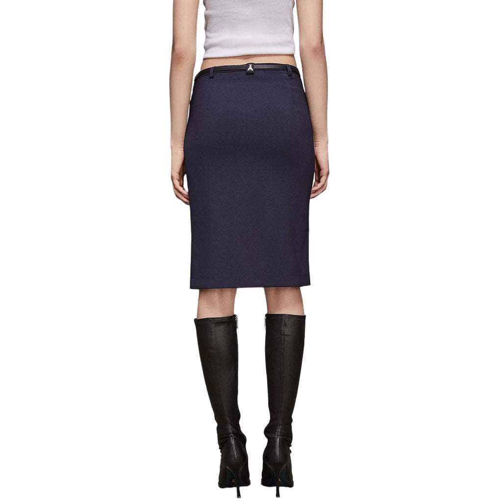 Patrizia Pepe – navy pencil skirt – rear view worn with black boots