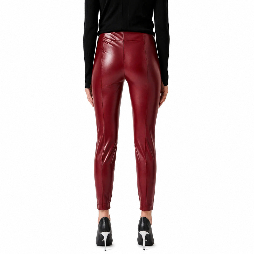 Patrizia Pepe – red slim-fit trousers – back view showing seams and glossy finish