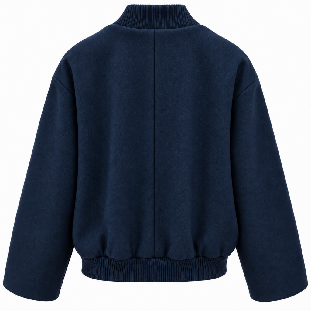 Loro Piana Tessuto – Capolavoro Bomber Jacket in Virgin Wool – Navy back packshot with ribbed hem