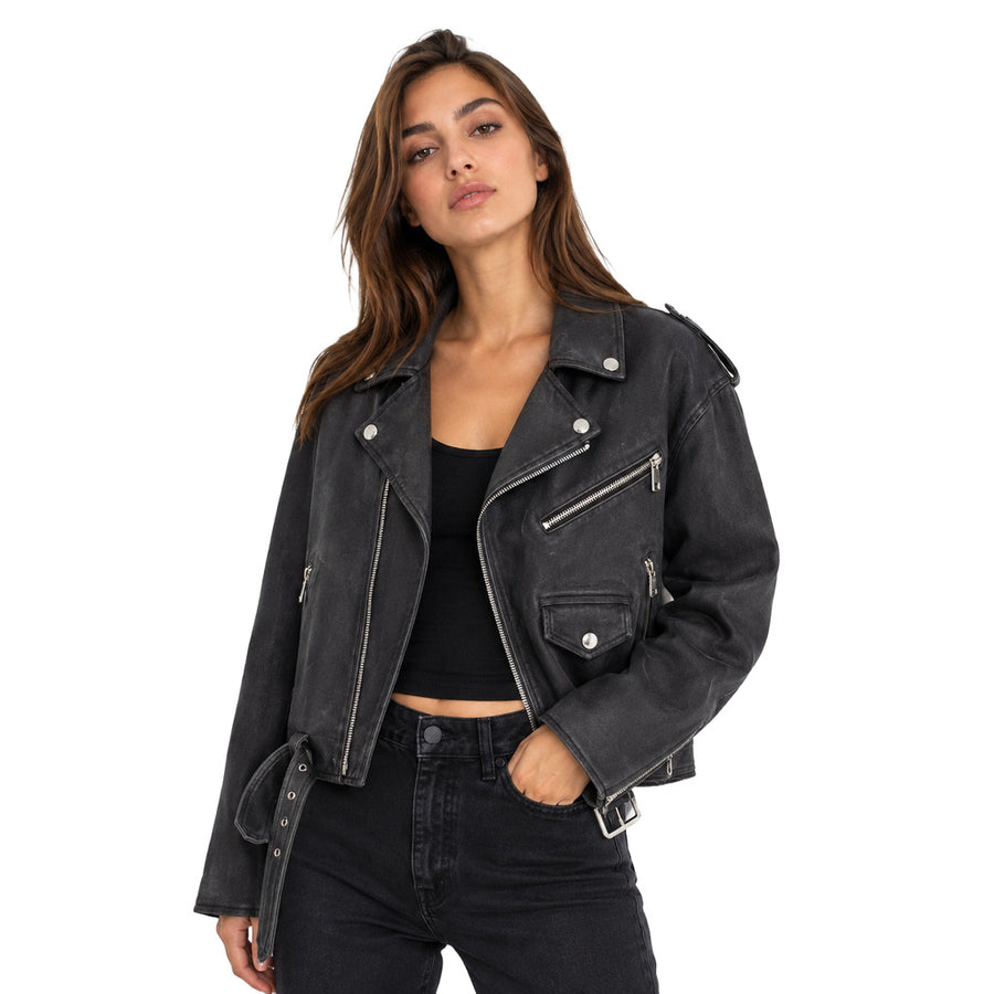 Dolce & Gabbana – dark grey cropped jacket – front view with silver zips