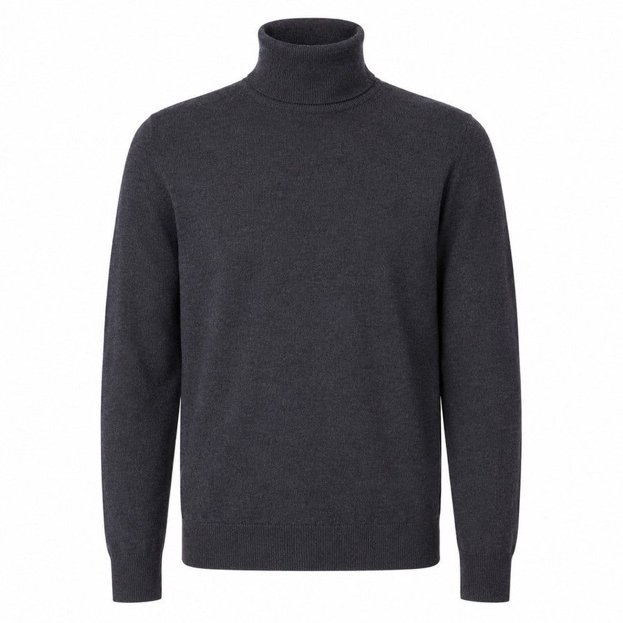 Alpha Studio – grey high-neck merino sweater – front view, flat against white