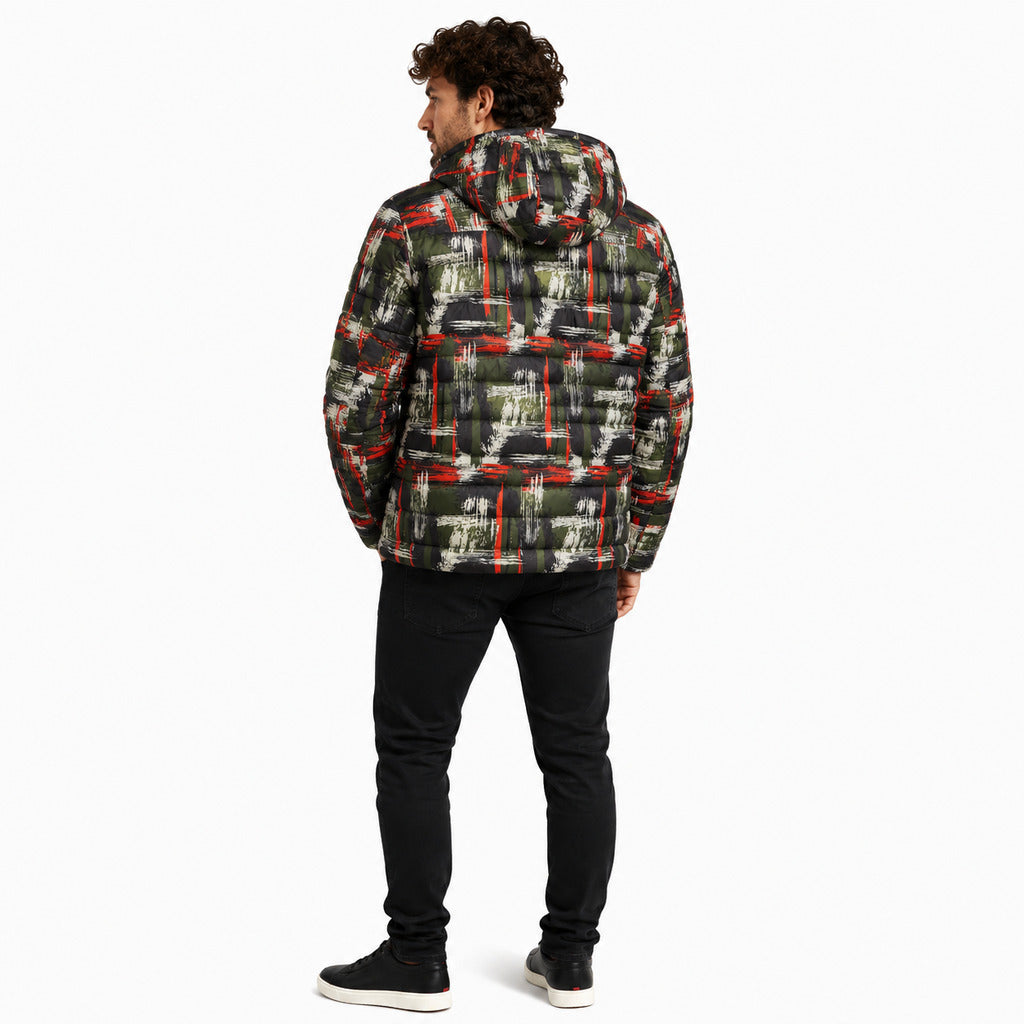 Moose Knuckles – Pumino QLTD multicolour hooded puffer jacket – rear three-quarter view on male model