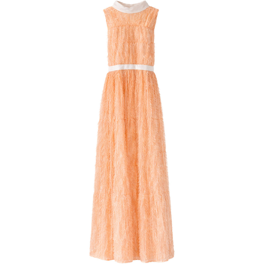Elisabetta Franchi – pink lace maxi dress – bright coral-pink front packshot