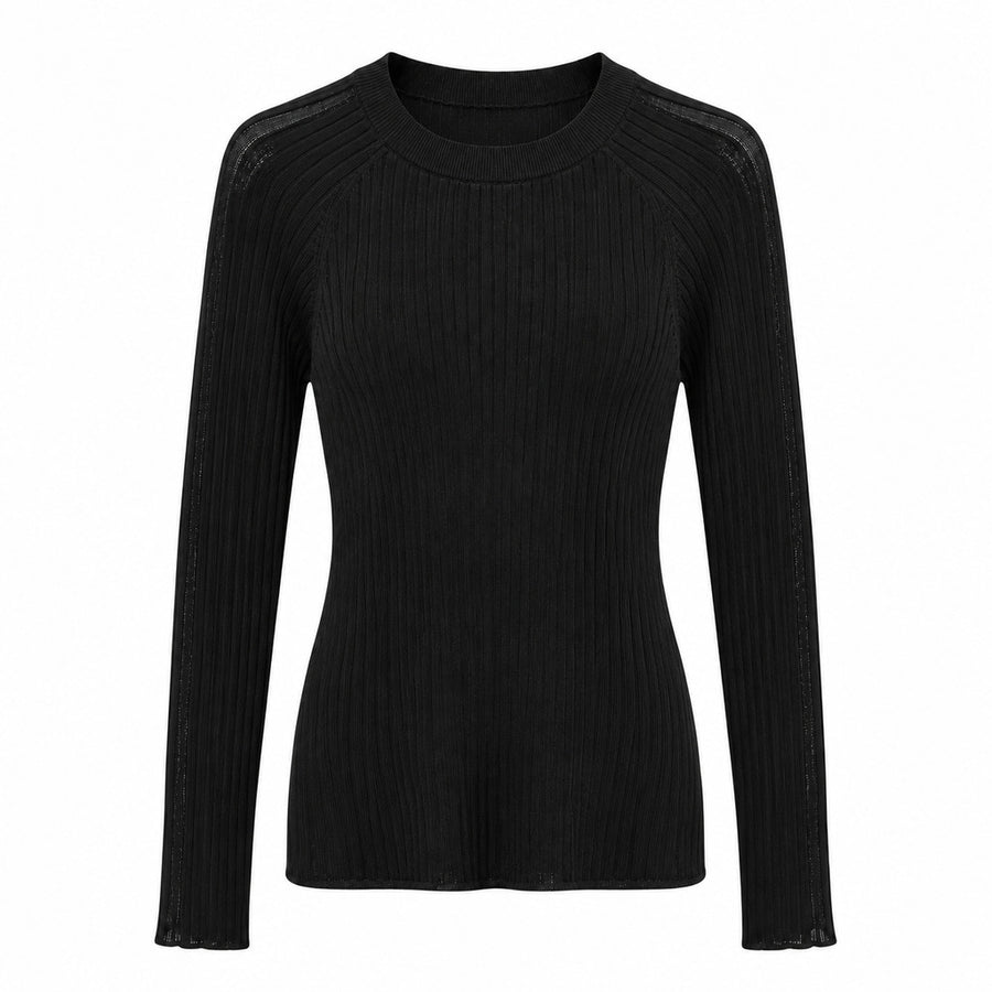 Anna Molinari – black ribbed long-sleeve top – front flat lay