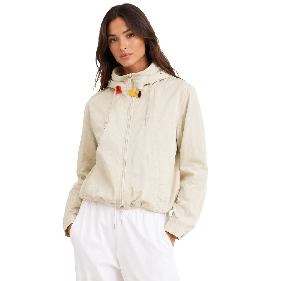 Parajumpers – Ruka beige hooded jacket – front view worn by model