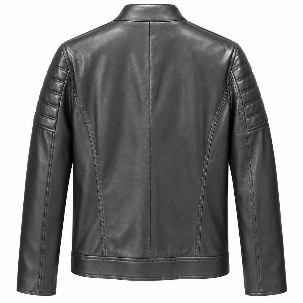 Dolce & Gabbana – black leather jacket – back view with panelled seams and quilted shoulders