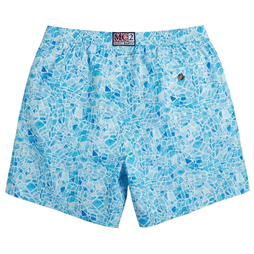 Mc2 Saint Barth – Micro Fantasy Mosayck blue boxer swim shorts – back view showing pocket