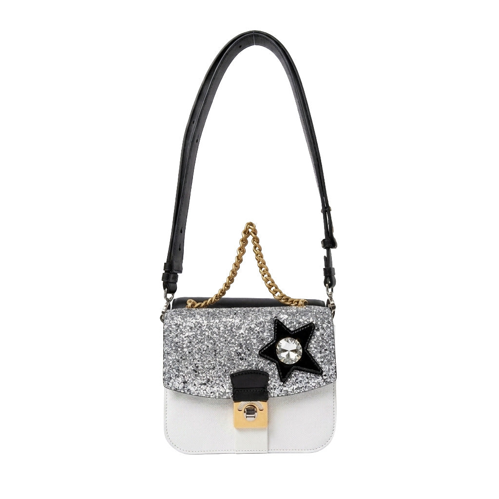 Maison Margiela – silver glitter shoulder bag – white base with black strap and star