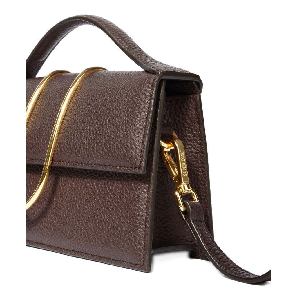 Jacquemus – Le Grand Bambino brown leather shoulder bag – close-up of side strap clasp