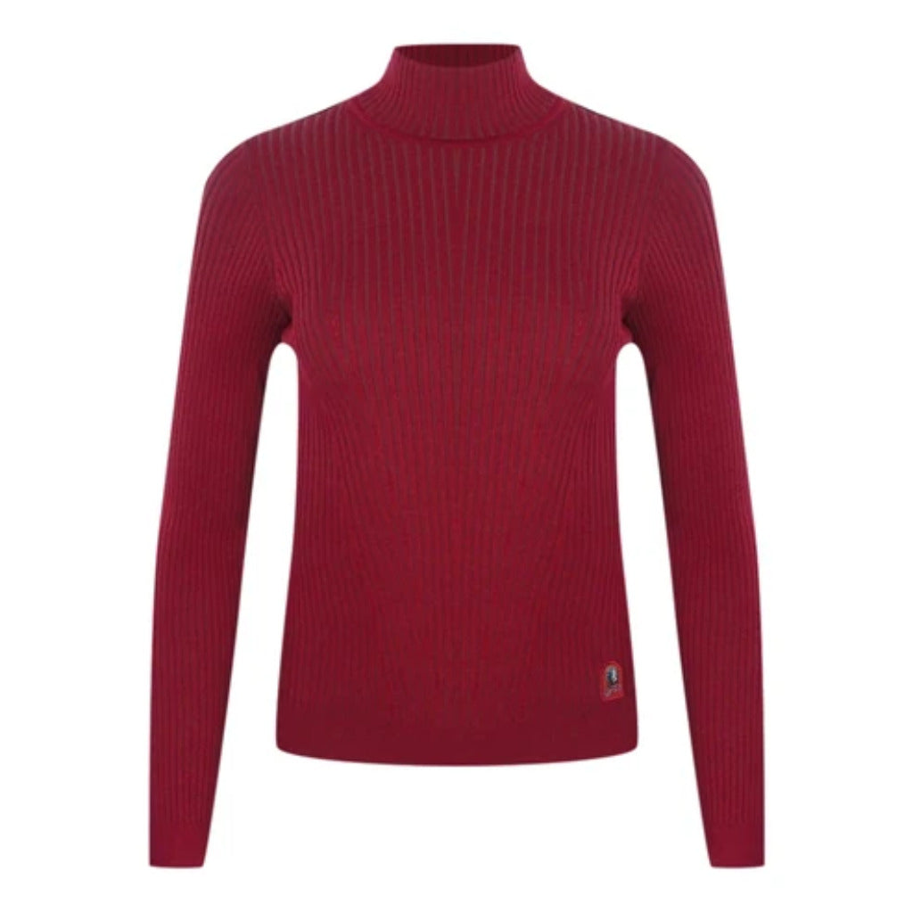 Parajumpers – Lotus red ribbed turtleneck sweater – front view, laid flat