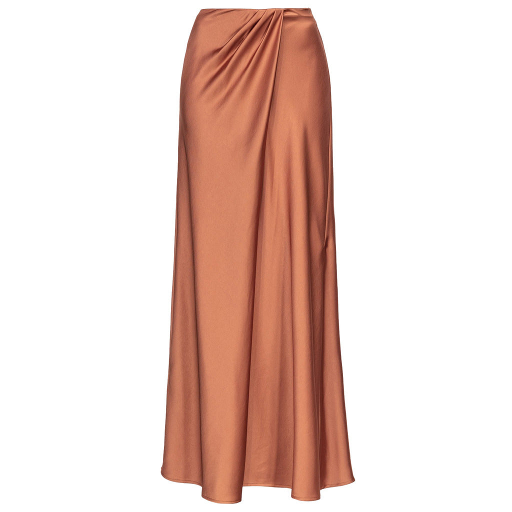 Pinko – copper-brown draped maxi skirt – full-length product view