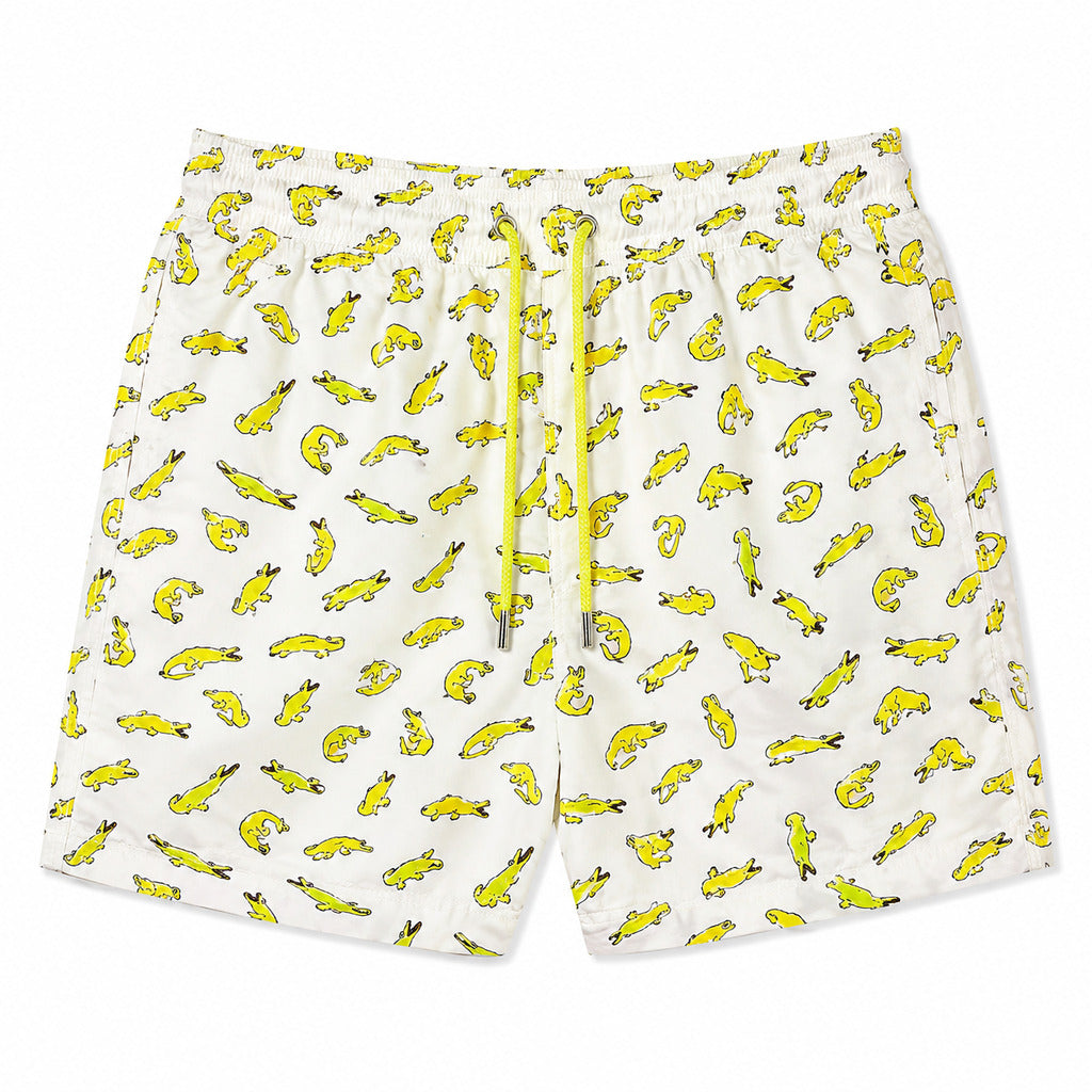 Mc2 Saint Barth – Fantasy Alligator white swim trunks – front view with yellow drawstring