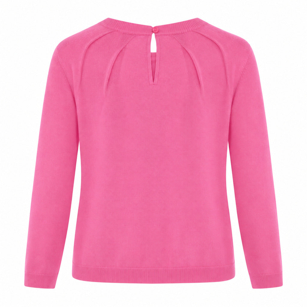 Anna Molinari – pink wool and cashmere crew-neck jumper – flat back view with small keyhole opening