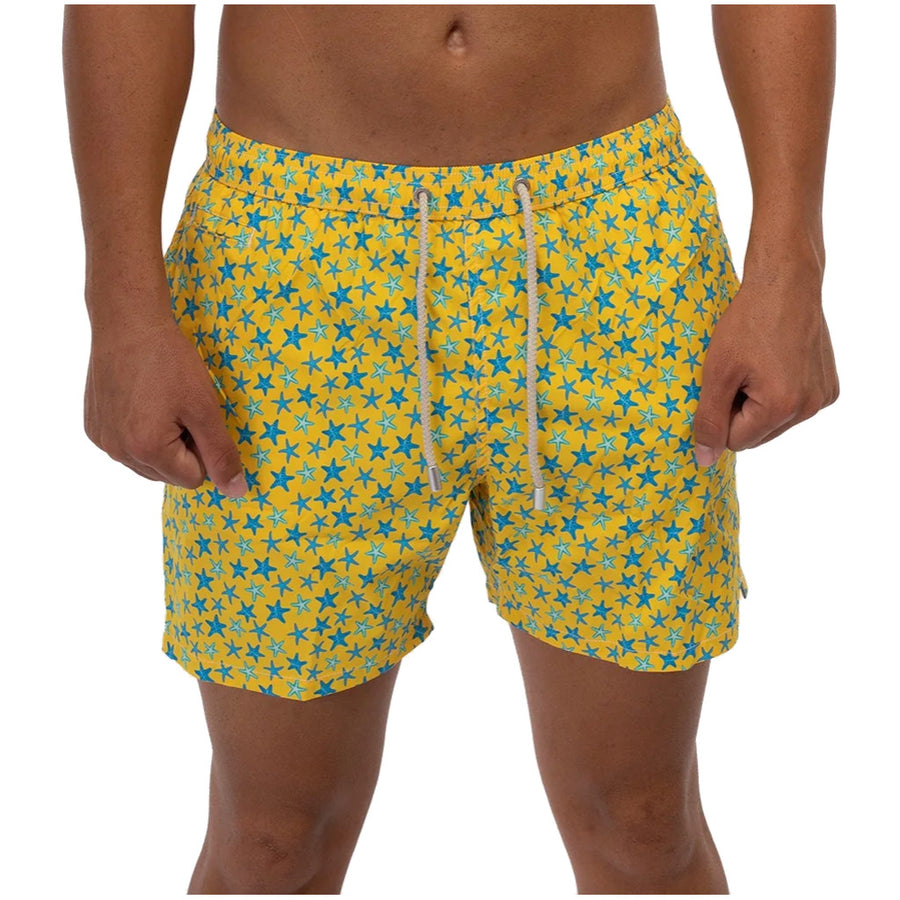 Mc2 Saint Barth – Comfort Light Star Coral yellow swim trunks – front view with drawstring