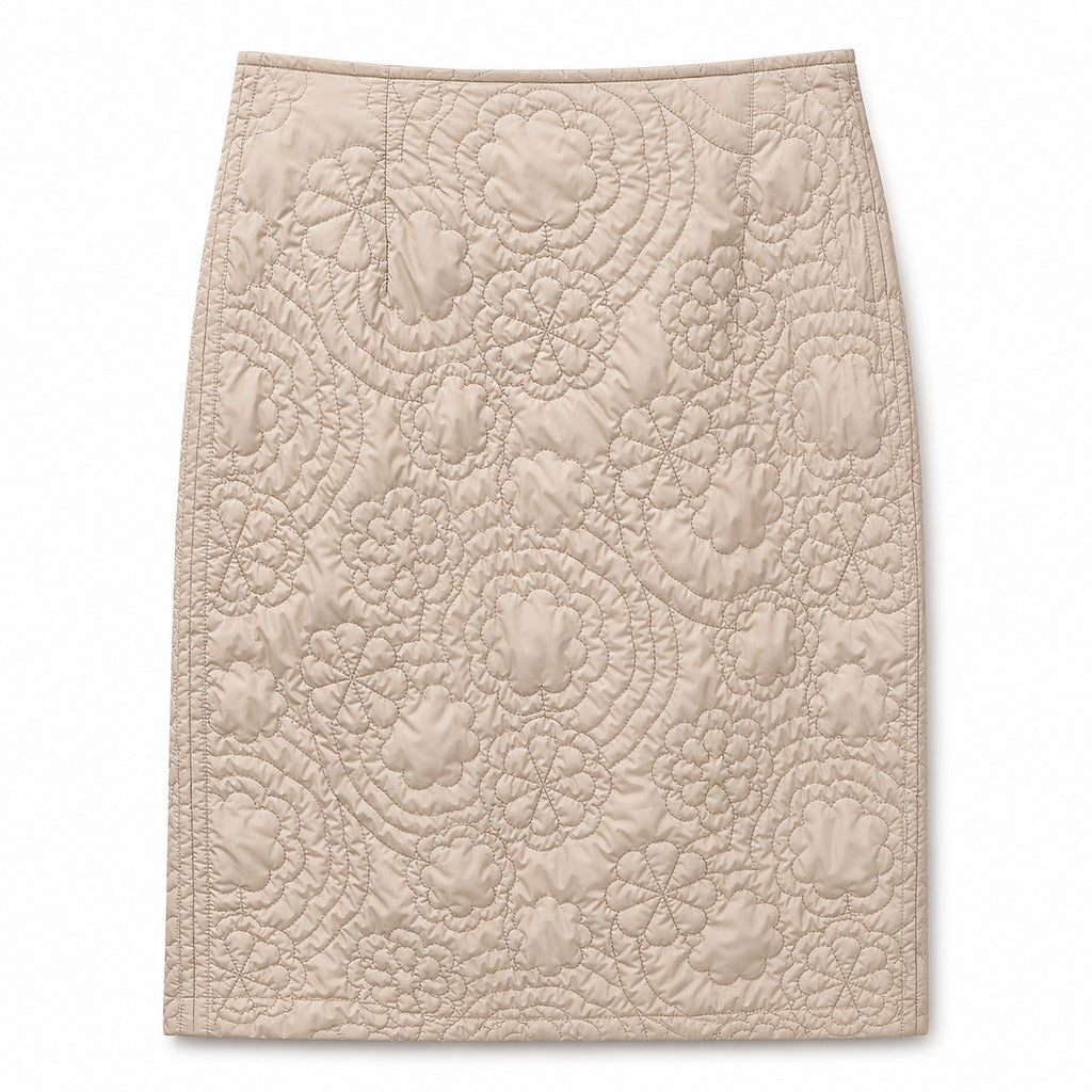 Parajumpers – beige quilted skirt – laid flat with floral stitching