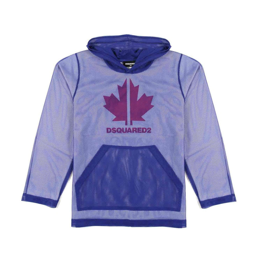Dsquared2 – blue mesh slouch-fit T-shirt – front maple-leaf graphic