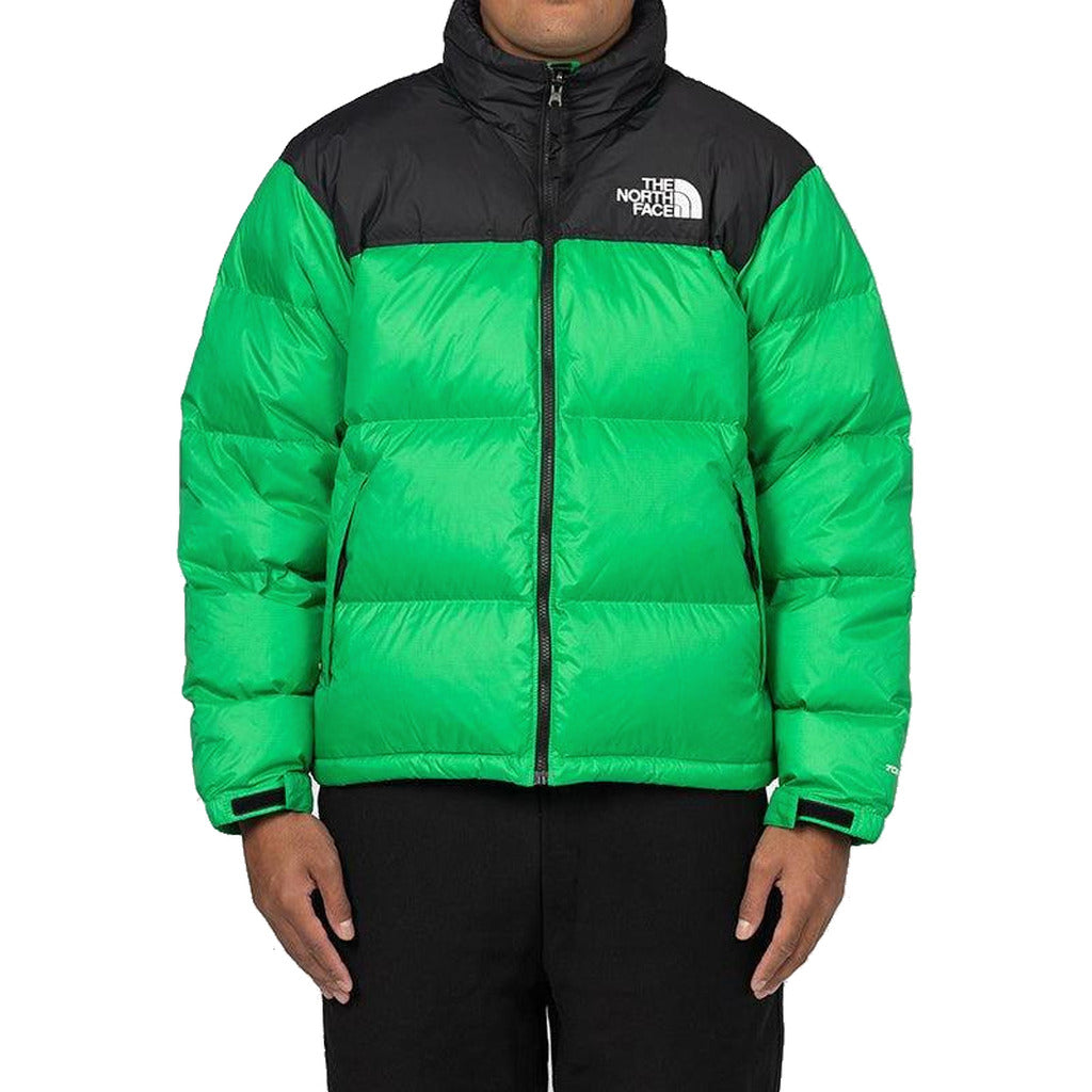 The North Face – 96 Retro Nuptse green puffer jacket – worn front view