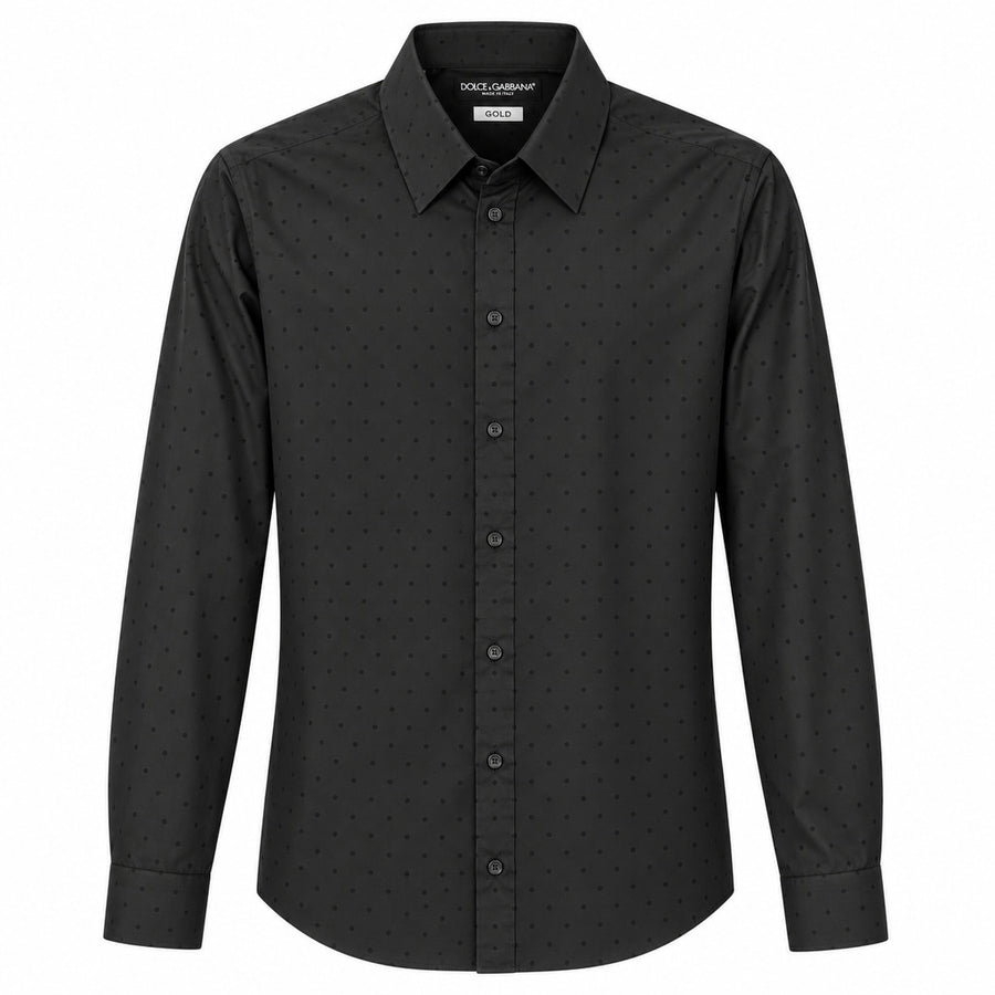 Dolce & Gabbana – black cotton polka-dot shirt – front view, flat packshot