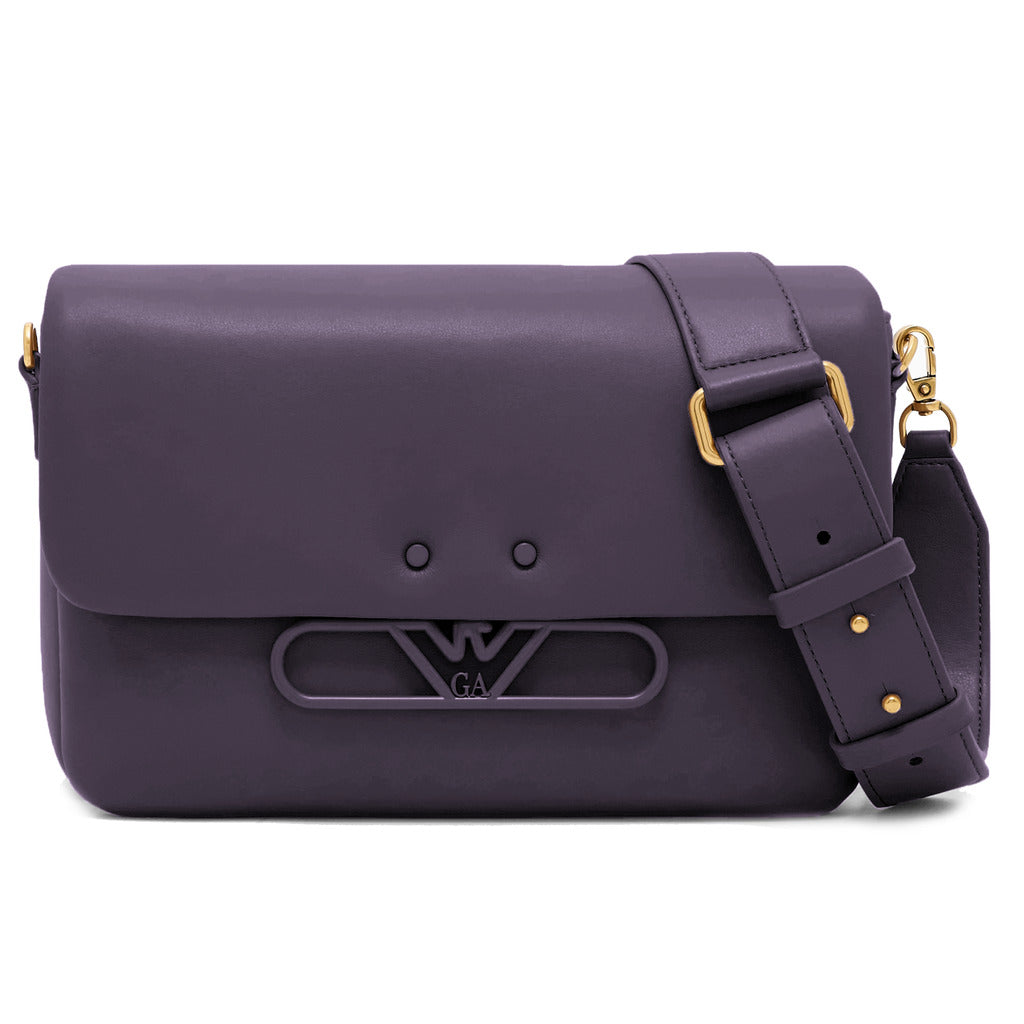 Emporio Armani – soft calfskin shoulder bag in purple – front view with shoulder strap