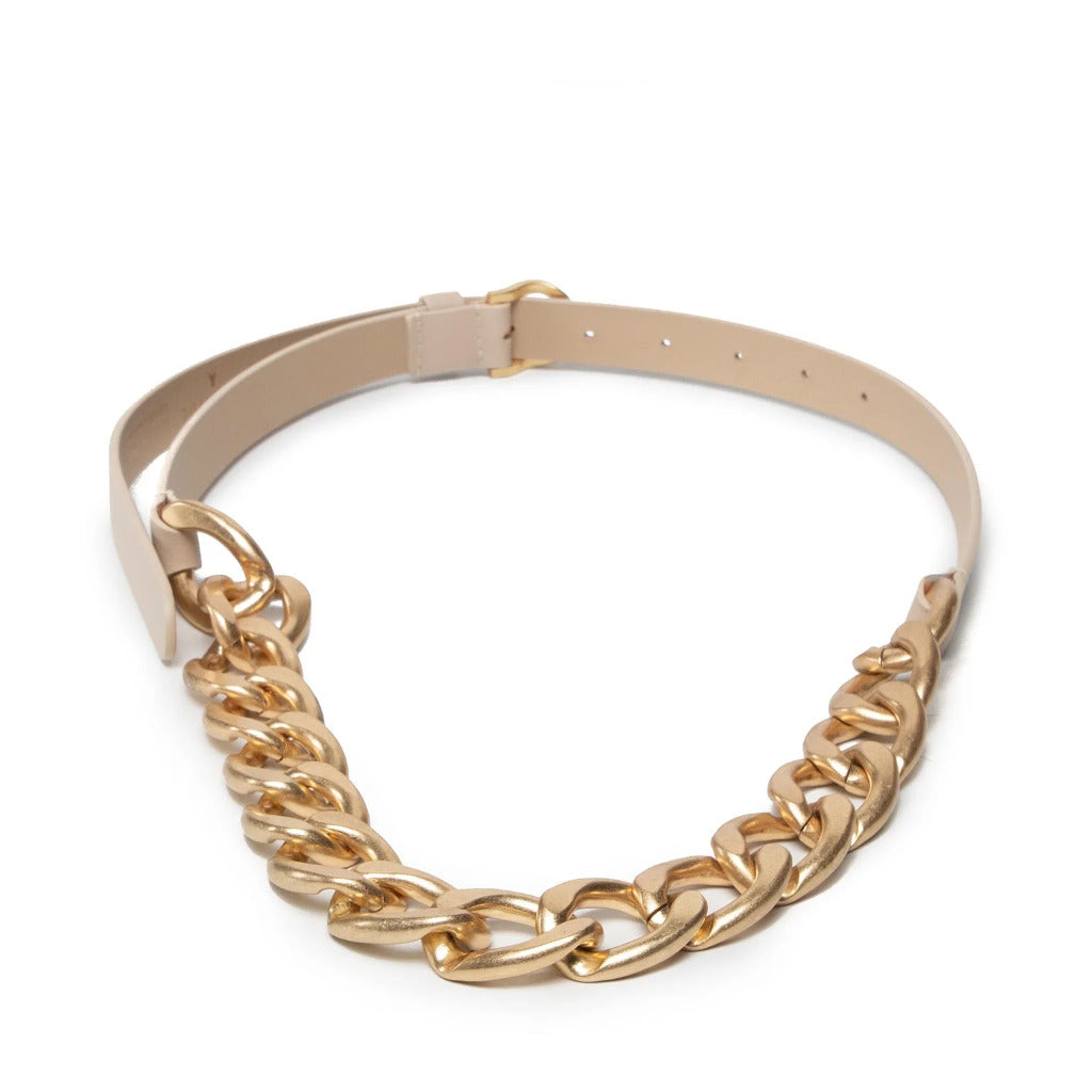 Patrizia Pepe – beige leather belt with gold chain – full belt arranged in a loop