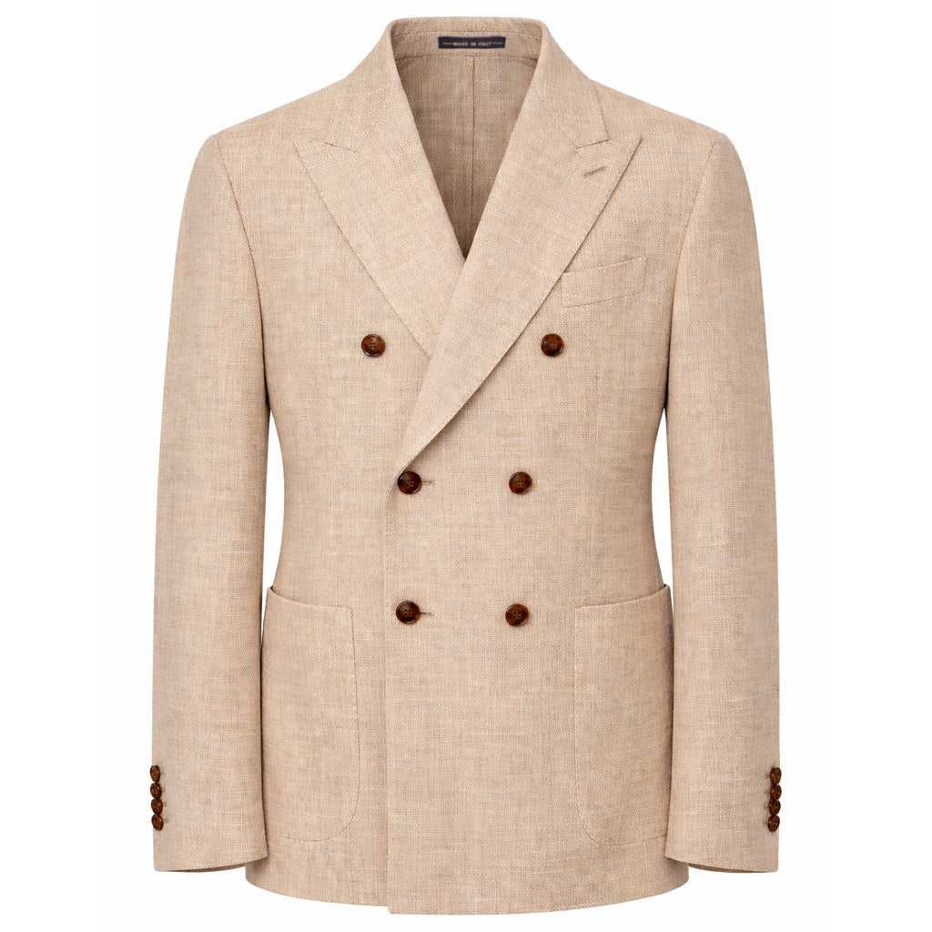 Loro Piana Tessuto – beige textured double-breasted formal jacket – front packshot