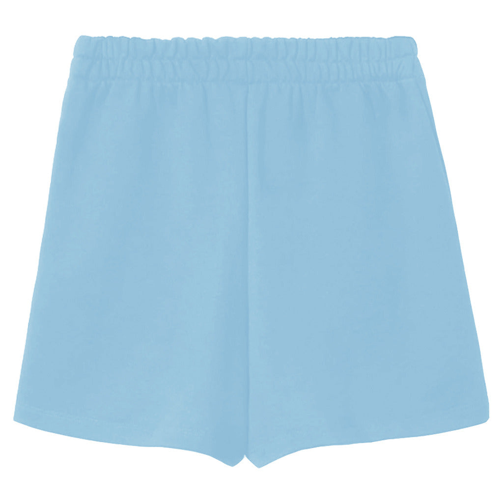 Comme Des Fuckdown – light blue cotton shorts – back flat lay, plain design