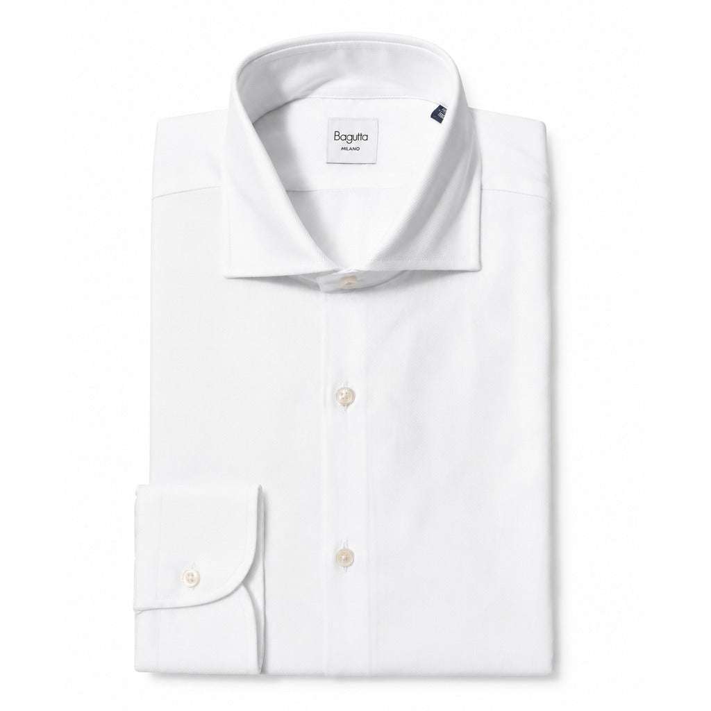 Bagutta – Brando slim-fit white shirt – folded front view with collar and cuffs