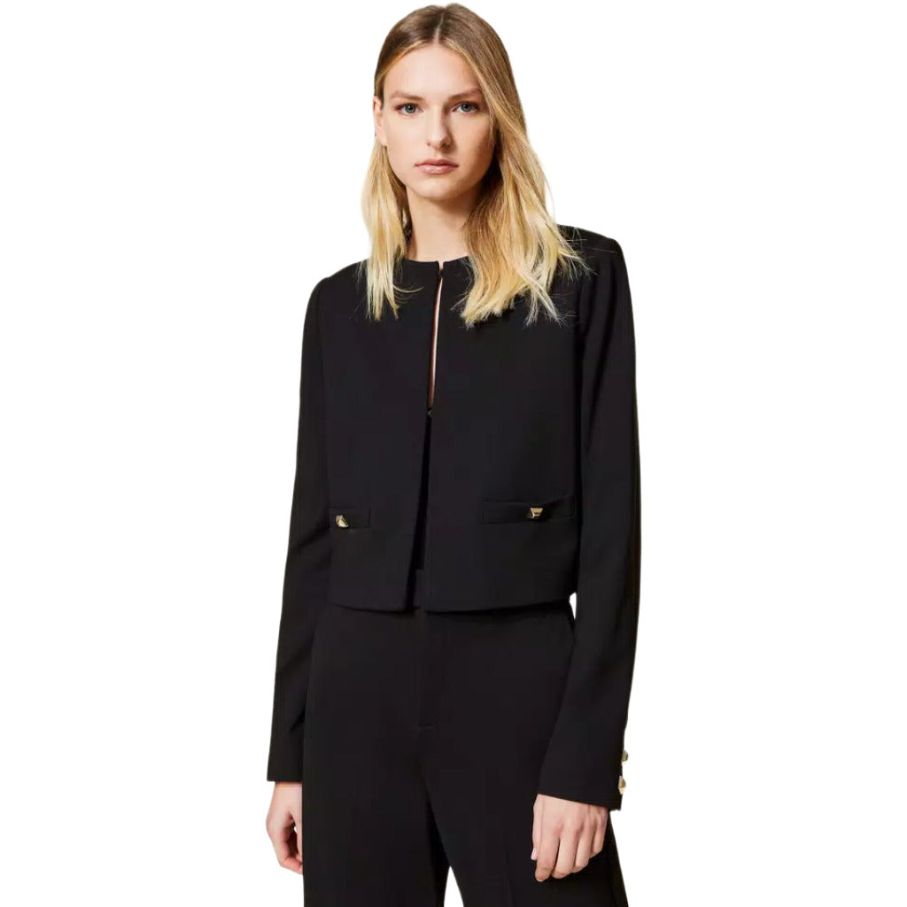 Twinset – black mandarin-collar studded jacket – image 2