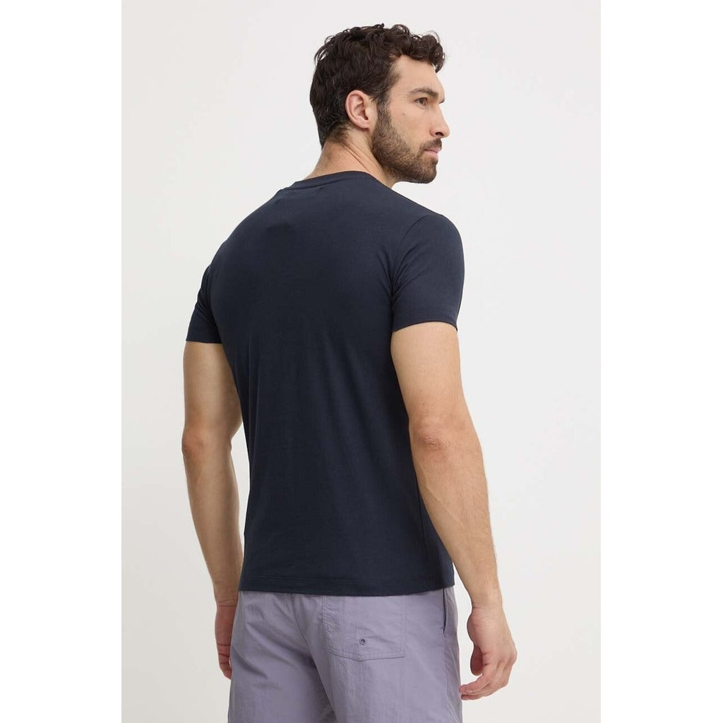 Vilebrequin – navy Surf's Up graphic T-shirt – model shown from behind