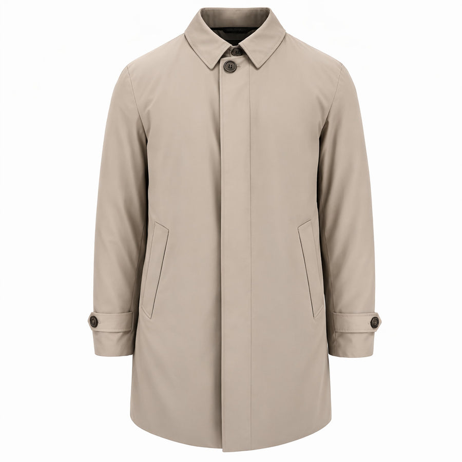 Herno – white trench jacket – front packshot with collar, button cuffs and angled pockets