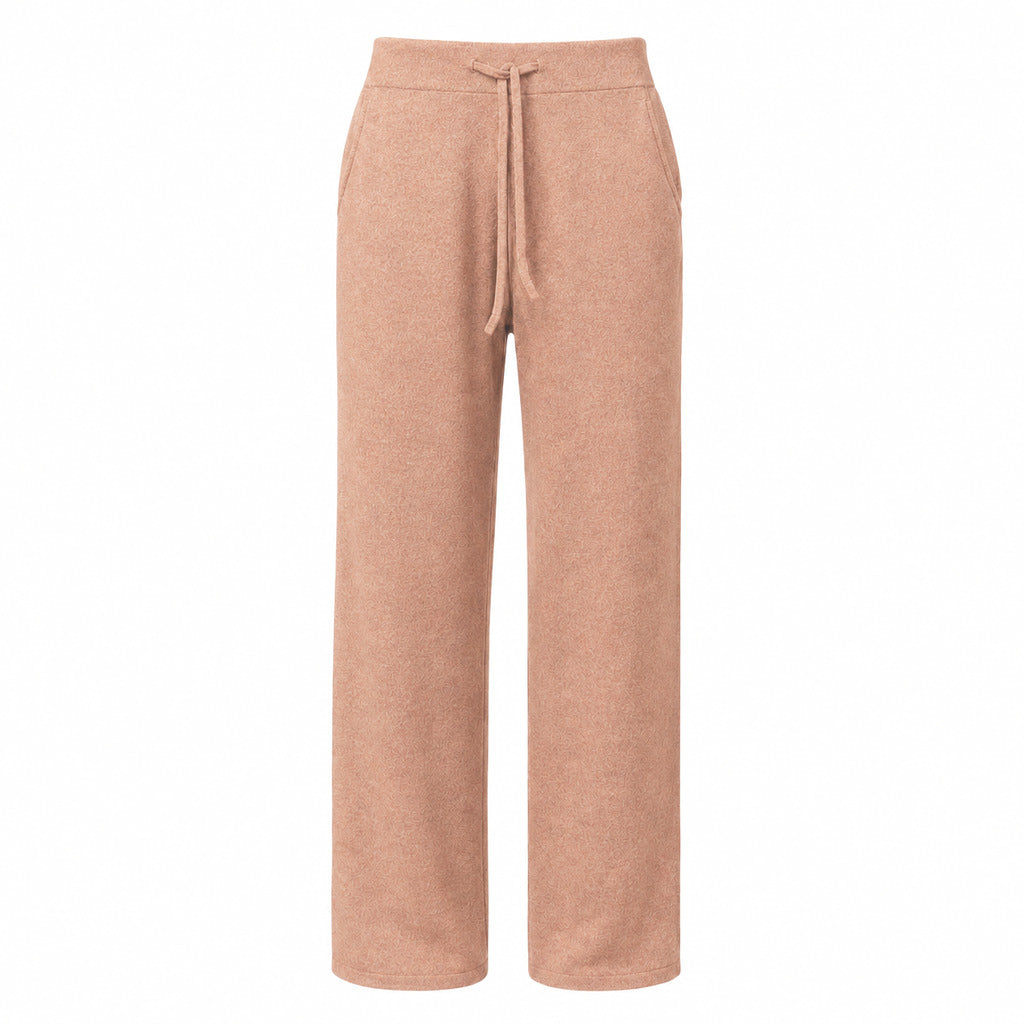 Alpha Studio – wool-cashmere wide-leg trousers – front flat camel packshot with drawstring waistband