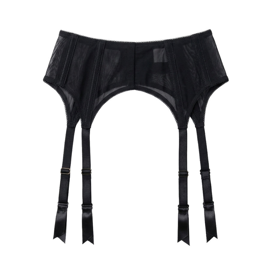 Elisabetta Franchi – black mesh suspender belt – front view with four adjustable straps