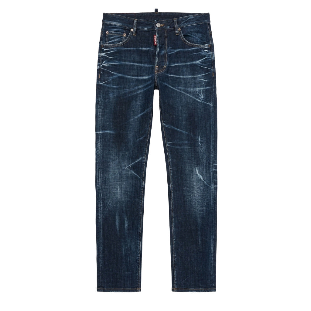 Dsquared2 – blue cotton-blend jeans – front flat lay showing faded whiskering