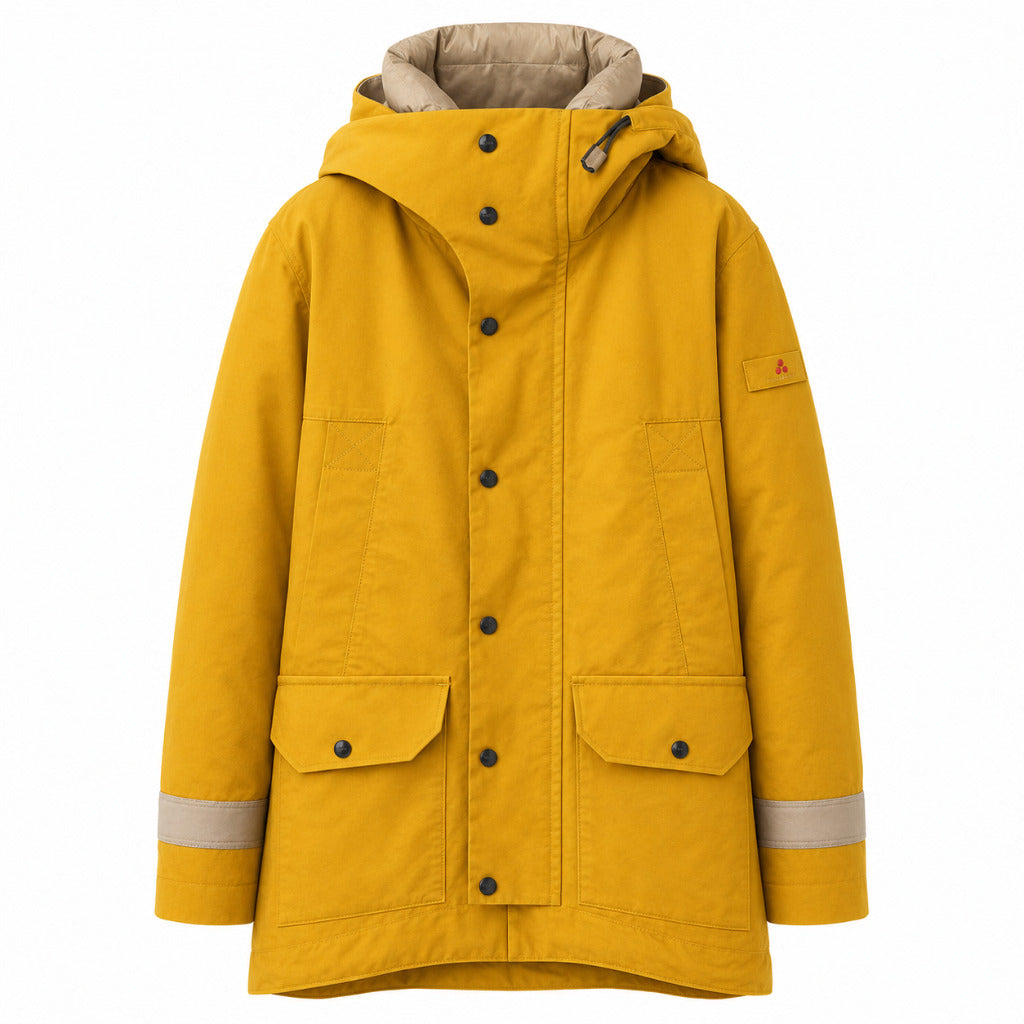 Peuterey – yellow hooded jacket – front packshot with button closure and flap pockets