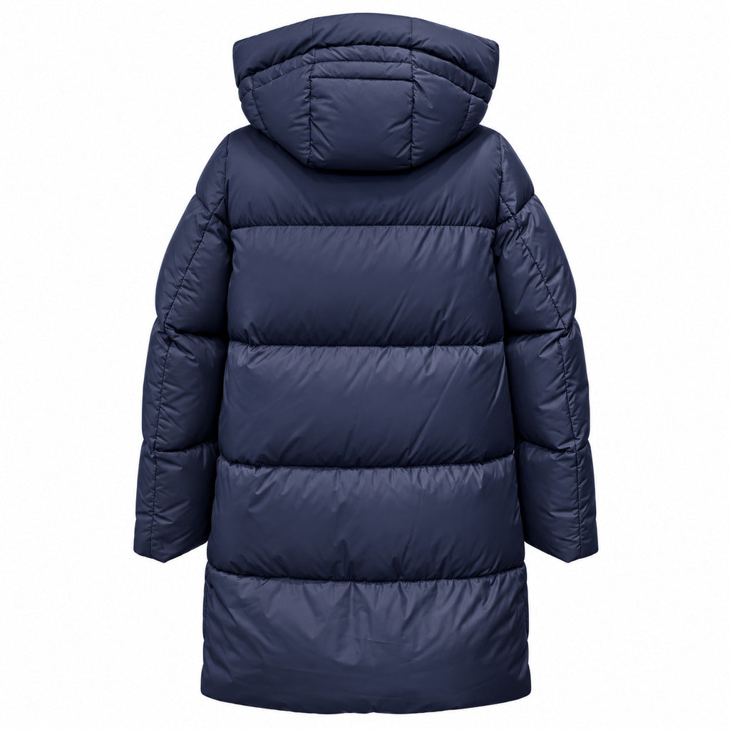 Moorer – giubbbotto lungo nairobi long jacket – rear packshot showing hood and quilted panels